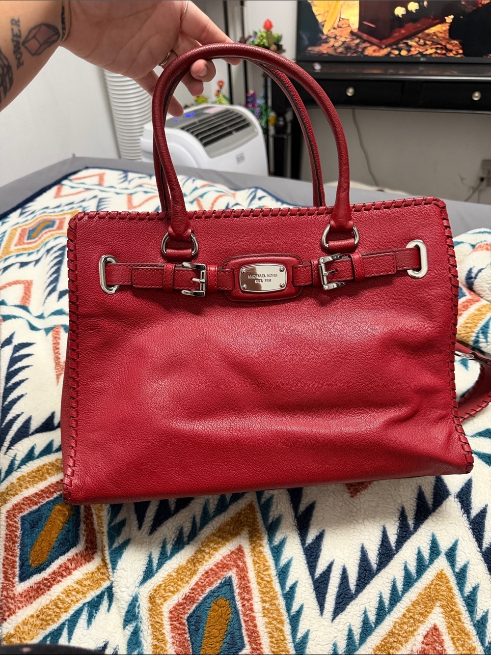 Michael Kors Red Leather Satchel with Removable Strap
